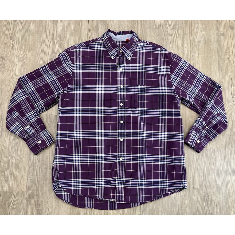 IZOD Long Sleeve Button Up Purple Plaid Shirt Men’s Size L